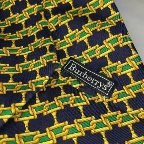 Burberrys Men Tie Blue Green Gold Chain Motif Neck - Picture 4 of 4
